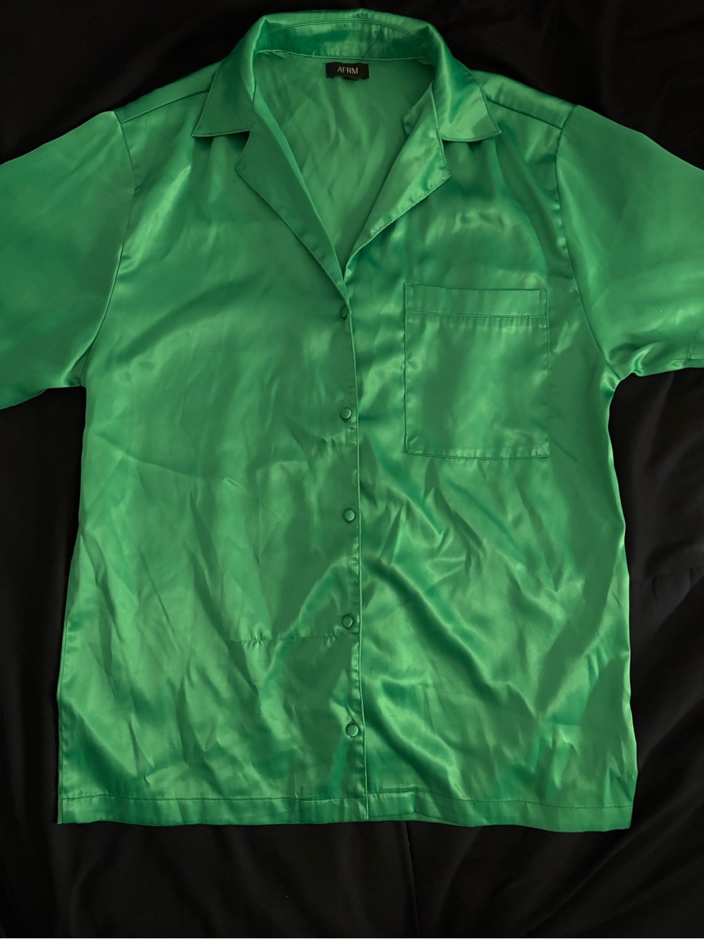 AFRM Emerald Green Satin Short Sleeve Pajama Top